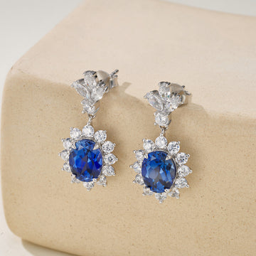 Boucles d'oreilles pendantes en argent sterling et saphir de laboratoire [dimension]